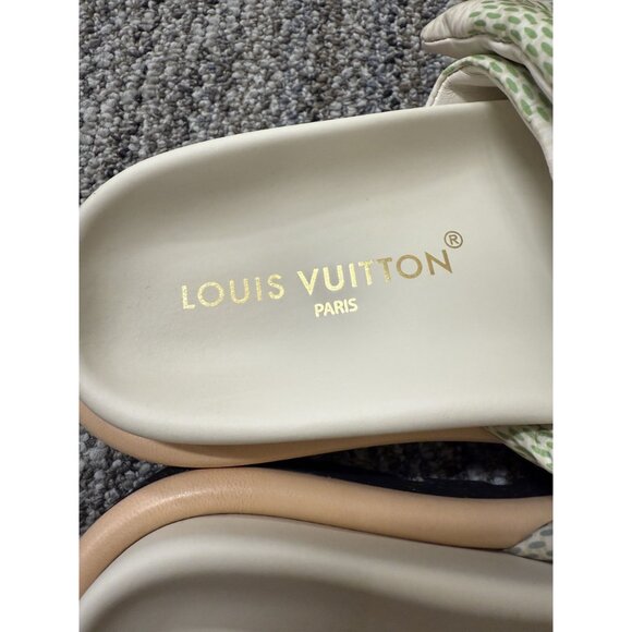 Louis Vuitton Womens Checkered Slide Sandals Beige/Green/Blue Size 38 - Picture 9 of 10
